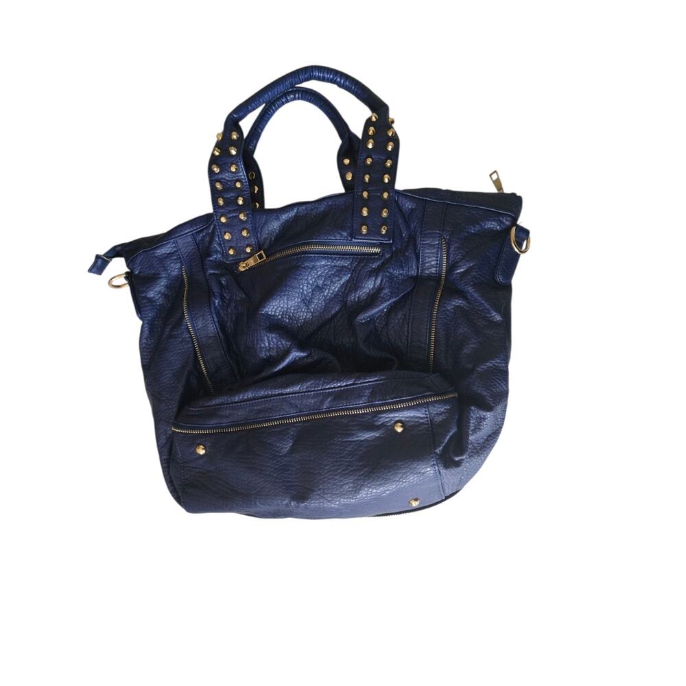 Navy Gold Studded Satchel Bad Handles 17" Boutique Brand